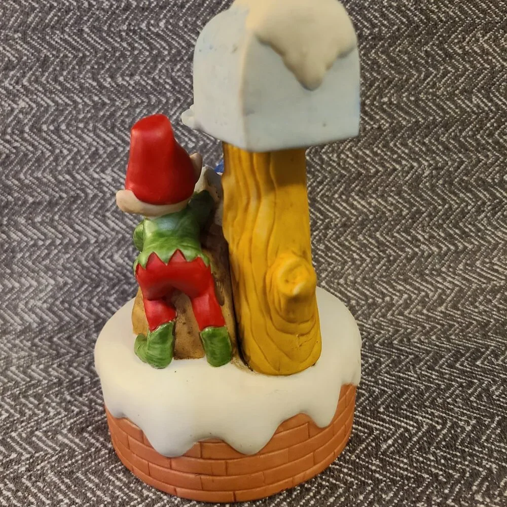 Vintage porcelain elves at the mailbox music box for the holidays christmas
